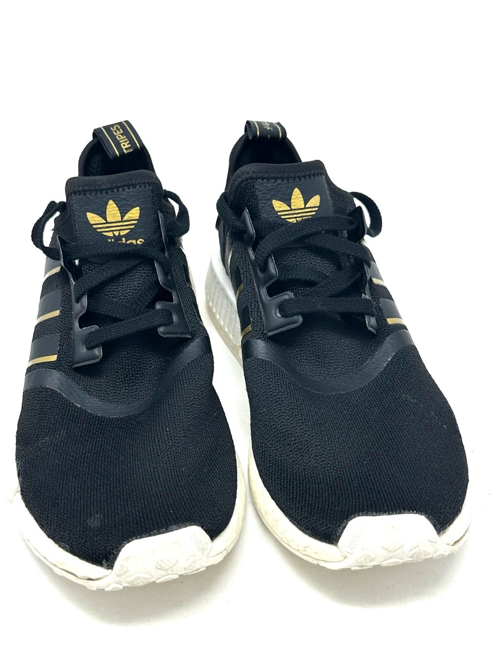 Adidas NMD R1 Black Gold 3 Stripe Sneakers Women 9.5